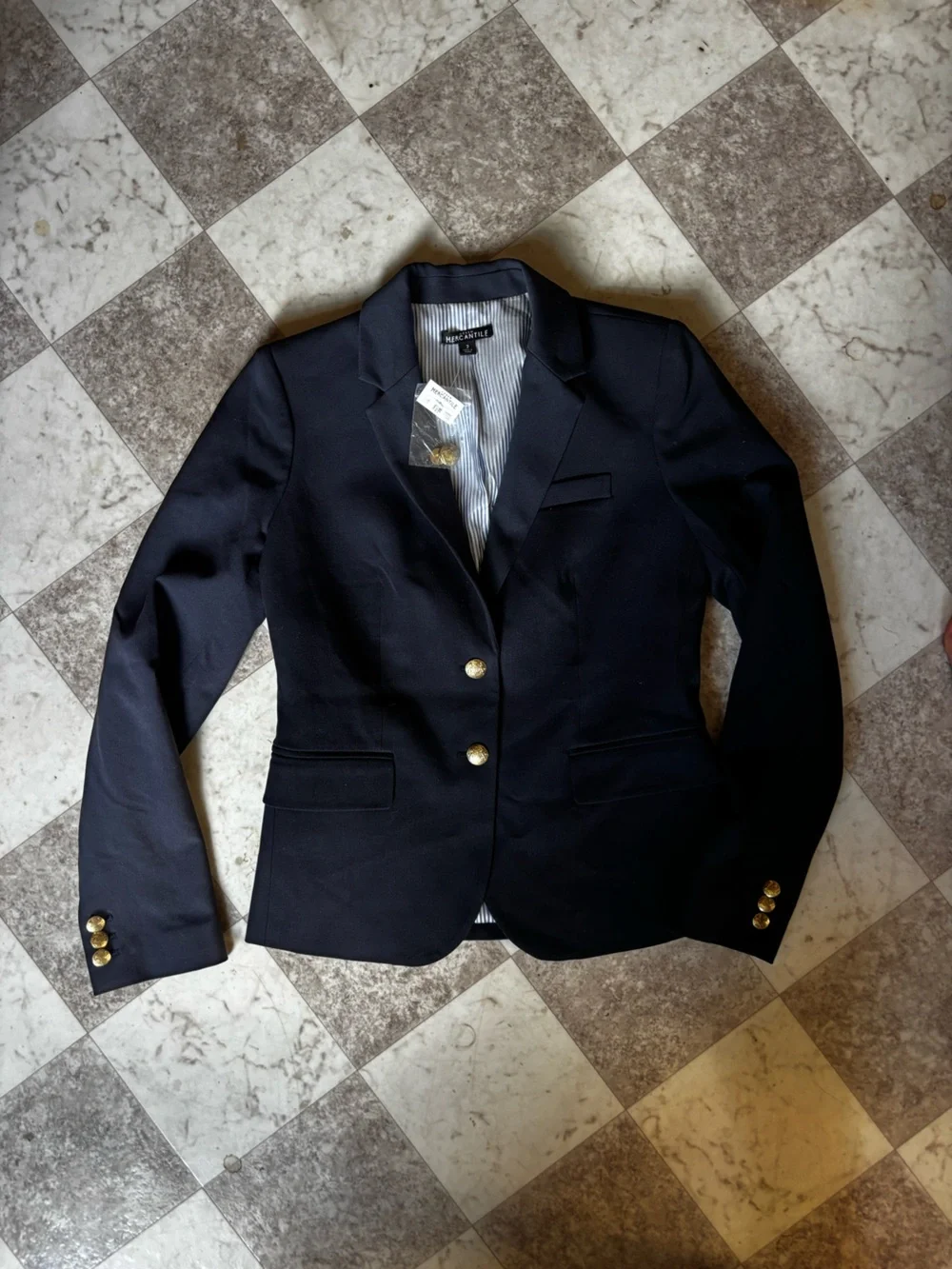 J. Crew Mercantile Navy Blazer with Striped Lining